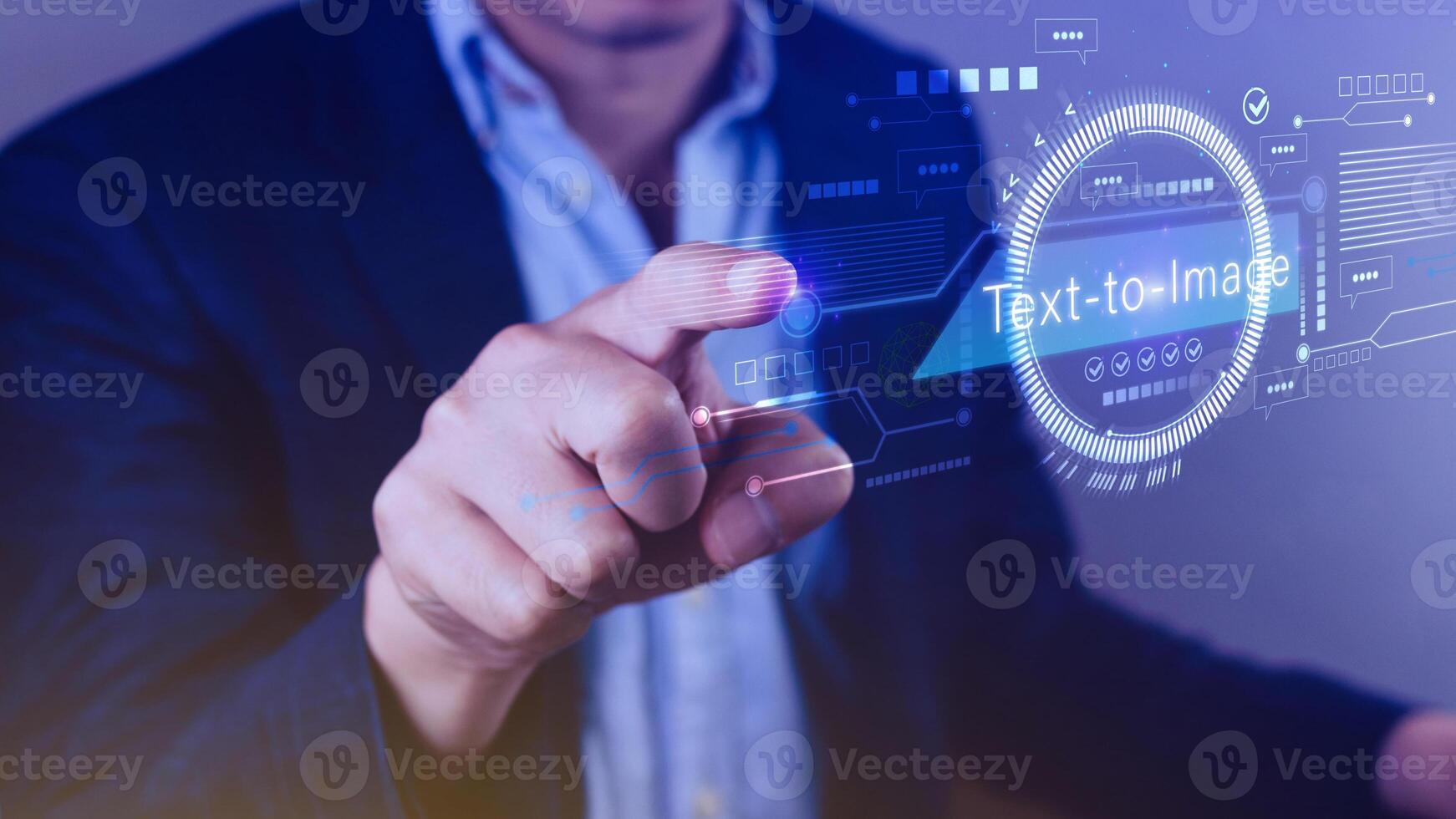Ai tech Text to image, virtual graphic with AI, Artificial Intelligence, using command prompt for generates something, Futuristic technology transformation. photo
