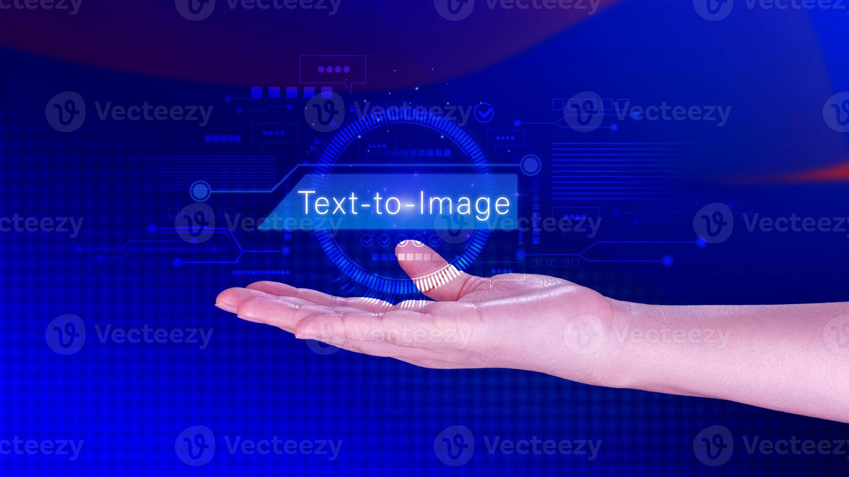 Ai tech Text to image, virtual graphic with AI, Artificial Intelligence, using command prompt for generates something, Futuristic technology transformation. photo