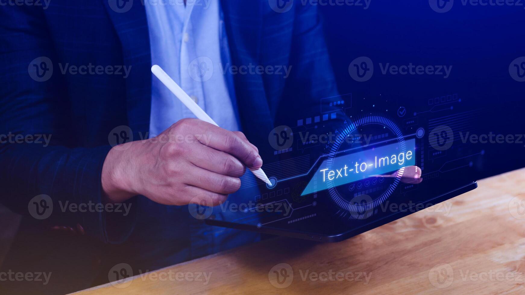 Ai tech Text to image, virtual graphic with AI, Artificial Intelligence, using command prompt for generates something, Futuristic technology transformation. photo