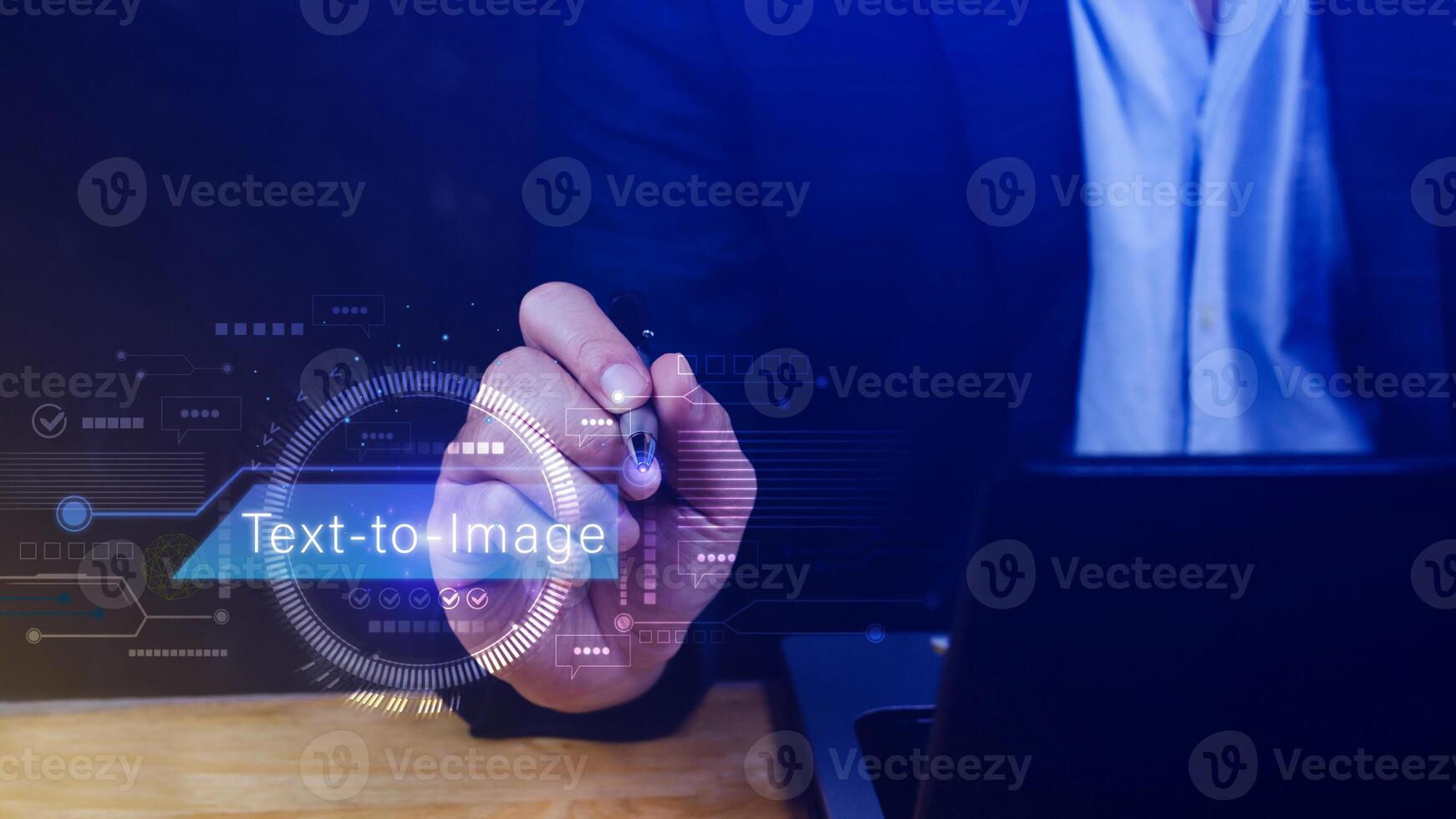 Ai tech Text to image, virtual graphic with AI, Artificial Intelligence, using command prompt for generates something, Futuristic technology transformation. photo