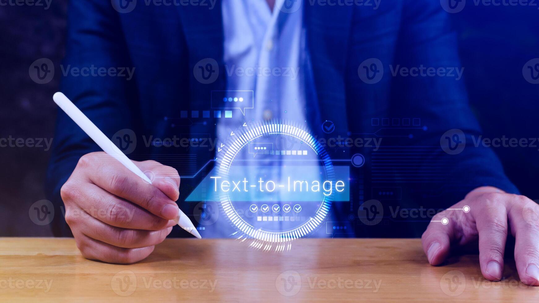Ai tech Text to image, virtual graphic with AI, Artificial Intelligence, using command prompt for generates something, Futuristic technology transformation. photo