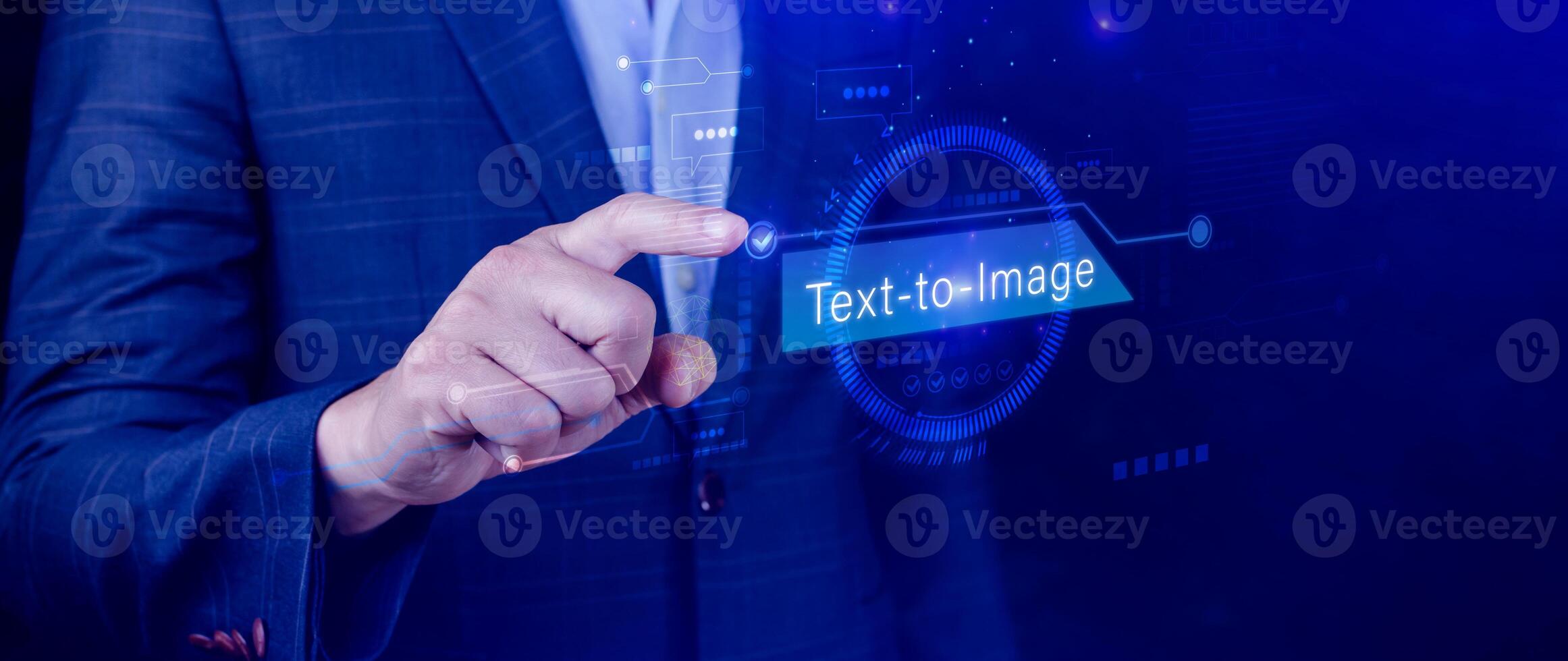 Ai tech Text to image, virtual graphic with AI, Artificial Intelligence, using command prompt for generates something, Futuristic technology transformation. photo