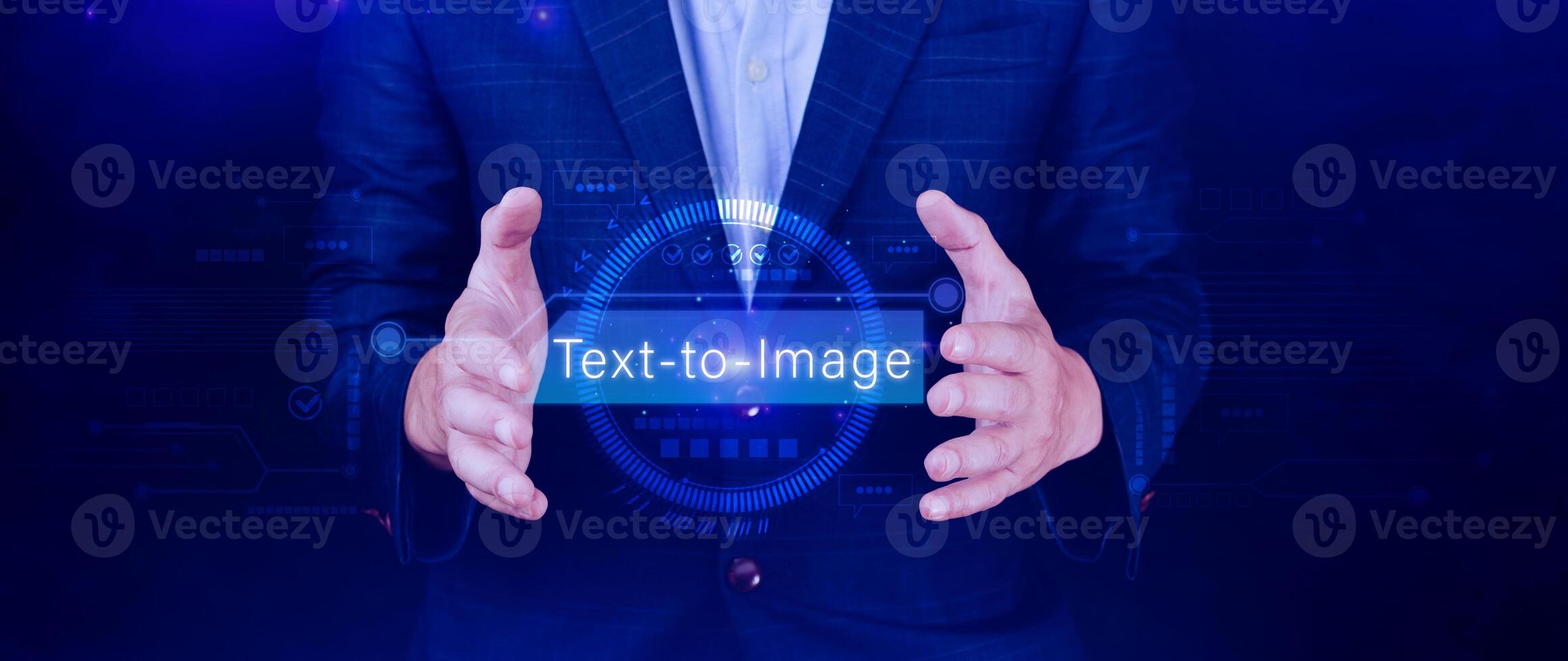 Ai tech Text to image, virtual graphic with AI, Artificial Intelligence, using command prompt for generates something, Futuristic technology transformation. photo