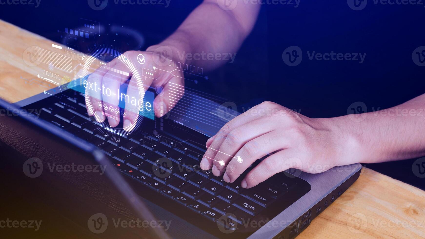 Ai tech Text to image, virtual graphic with AI, Artificial Intelligence, using command prompt for generates something, Futuristic technology transformation. photo
