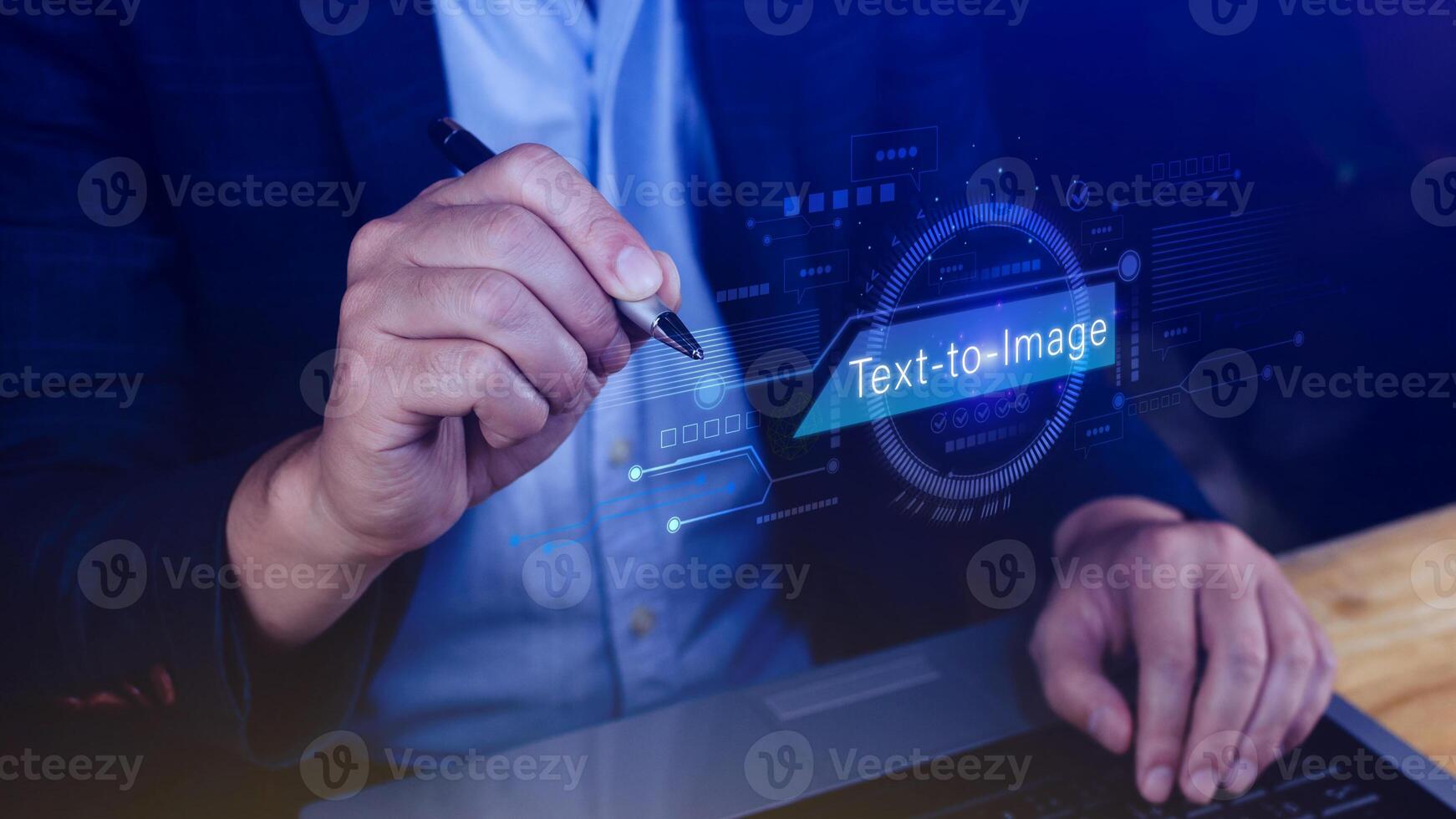 Ai tech Text to image, virtual graphic with AI, Artificial Intelligence, using command prompt for generates something, Futuristic technology transformation. photo
