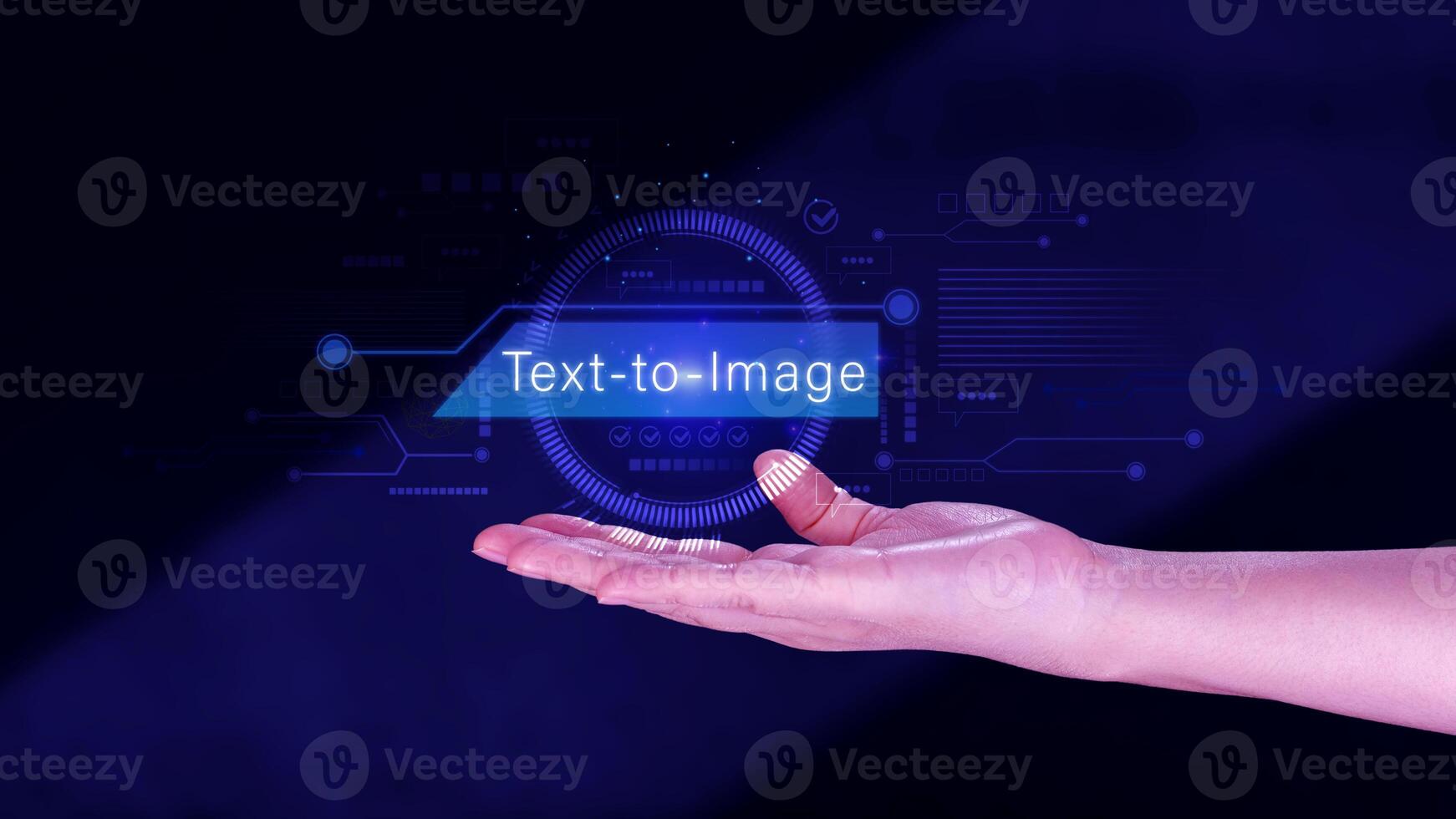 Ai tech Text to image, virtual graphic with AI, Artificial Intelligence, using command prompt for generates something, Futuristic technology transformation. photo