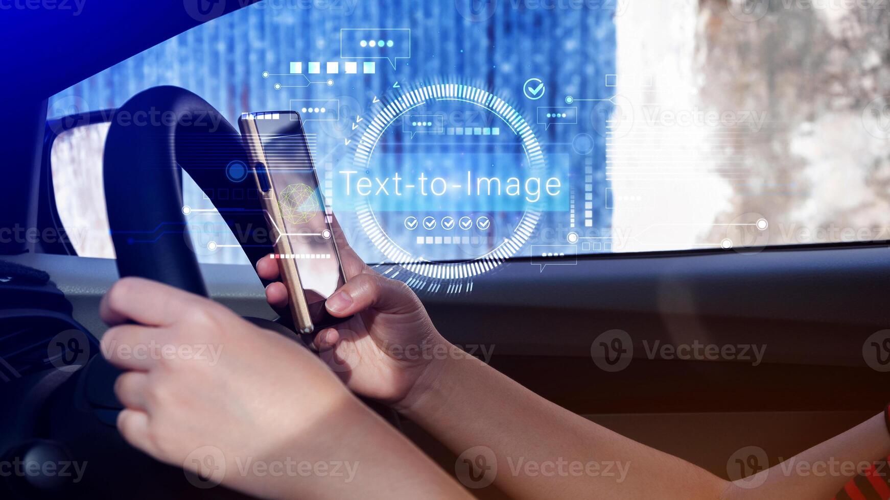 Ai tech Text to image, virtual graphic with AI, Artificial Intelligence, using command prompt for generates something, Futuristic technology transformation. photo