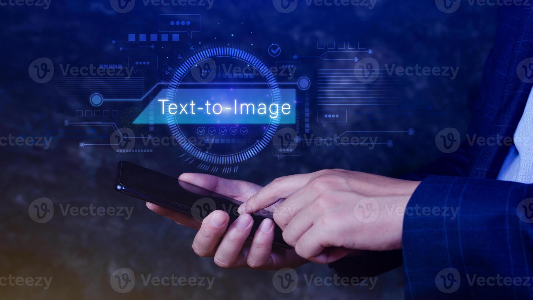 Ai tech Text to image, virtual graphic with AI, Artificial Intelligence, using command prompt for generates something, Futuristic technology transformation. photo