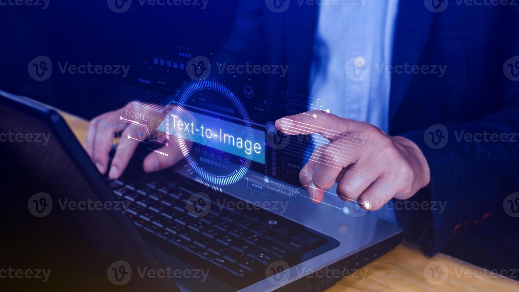 Ai tech Text to image, virtual graphic with AI, Artificial Intelligence, using command prompt for generates something, Futuristic technology transformation. photo