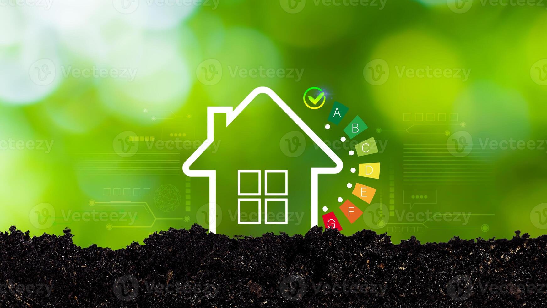Energy efficiency concept, energy efficiency rating for energy efficient house building rate label audit, Renewable energy concept. for background. photo