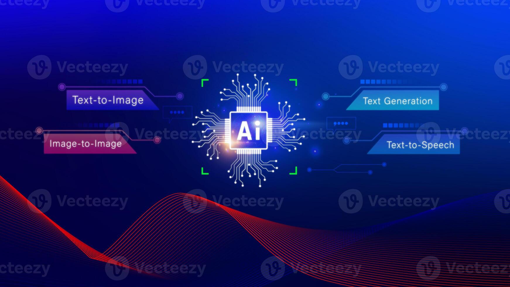 Ai tech, Artificial Intelligence to generate content, Text to image, speech, smart AI, using command prompt for generates something, Futuristic technology transformation. photo