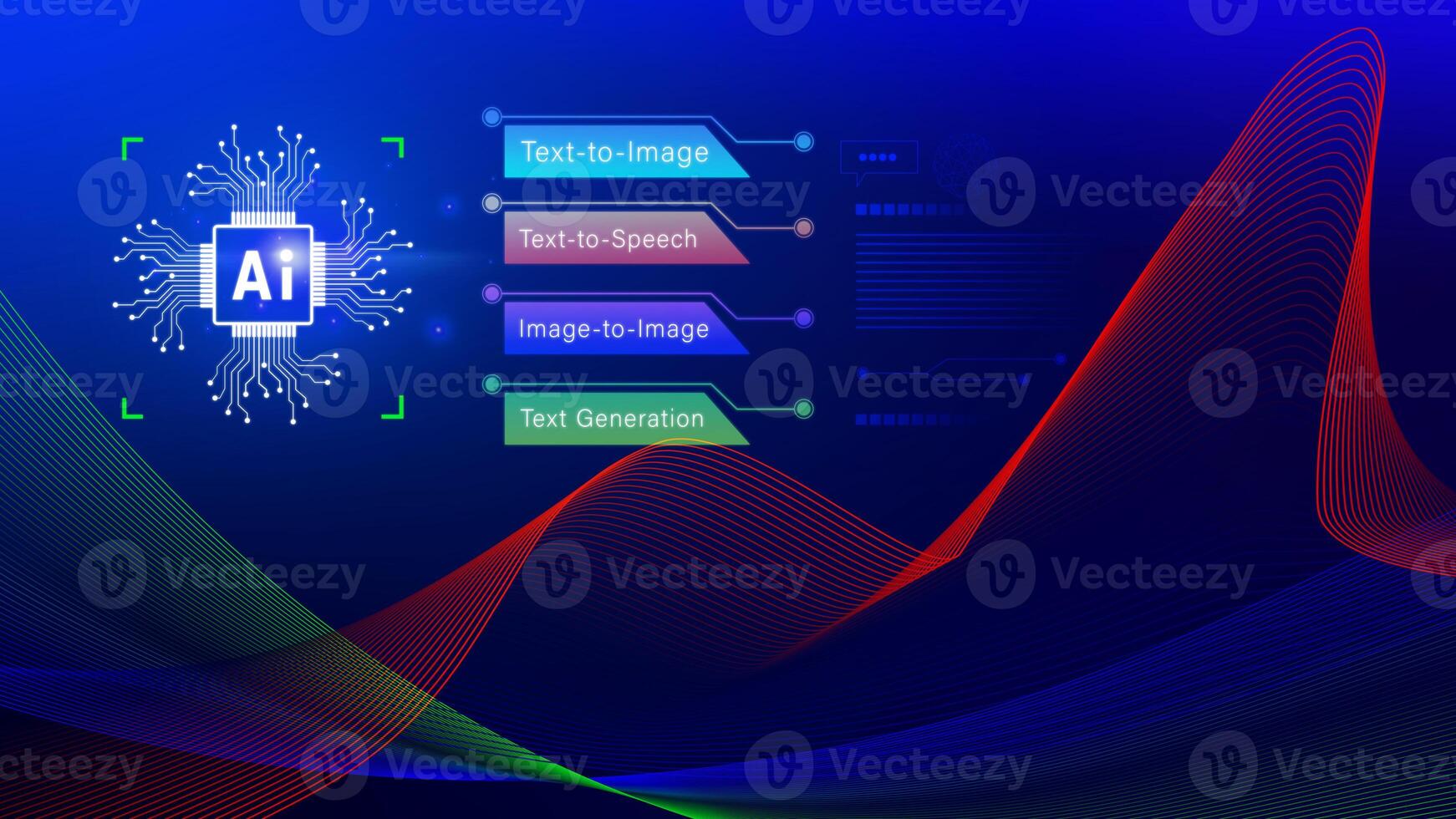 Ai tech, Artificial Intelligence to generate content, Text to image, speech, smart AI, using command prompt for generates something, Futuristic technology transformation. photo