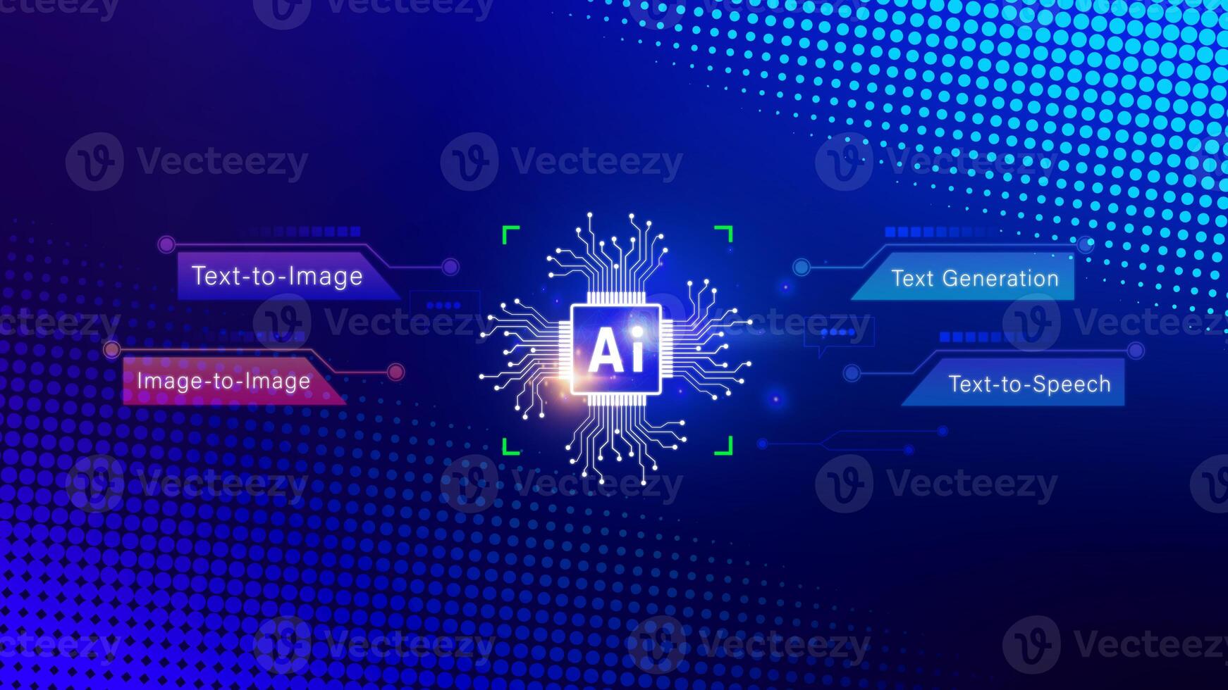 Ai tech, Artificial Intelligence to generate content, Text to image, speech, smart AI, using command prompt for generates something, Futuristic technology transformation. photo