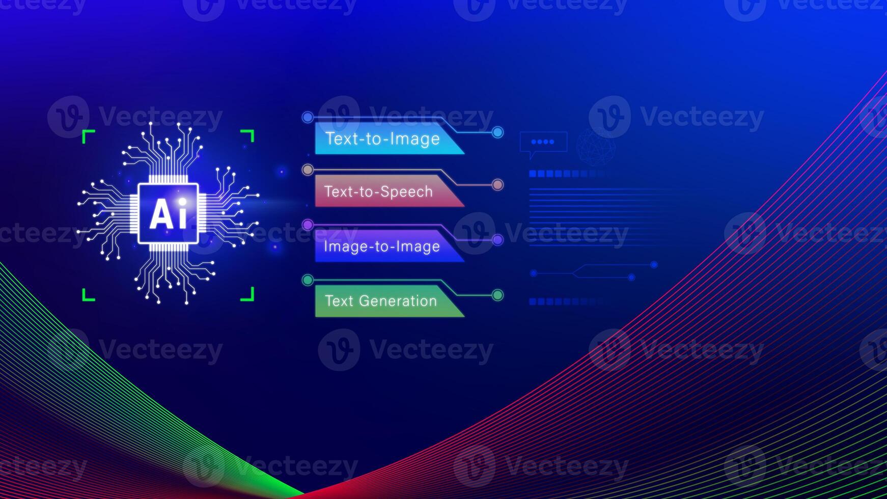Ai tech, Artificial Intelligence to generate content, Text to image, speech, smart AI, using command prompt for generates something, Futuristic technology transformation. photo