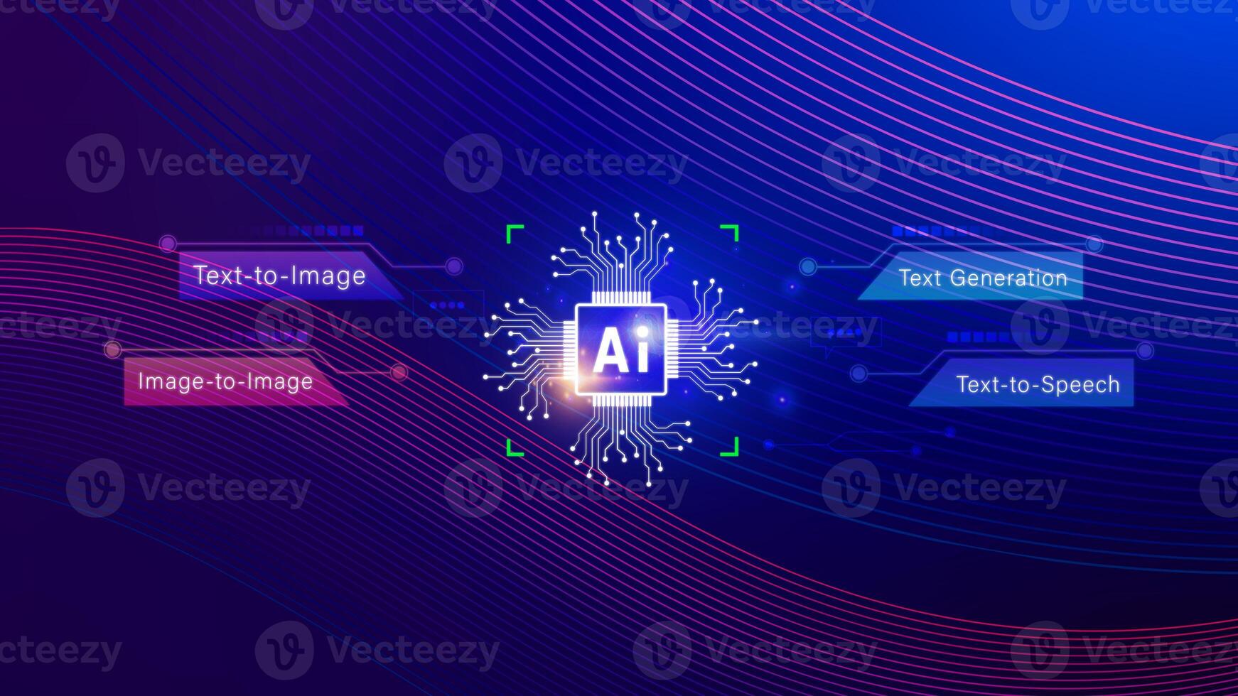 Ai tech, Artificial Intelligence to generate content, Text to image, speech, smart AI, using command prompt for generates something, Futuristic technology transformation. photo