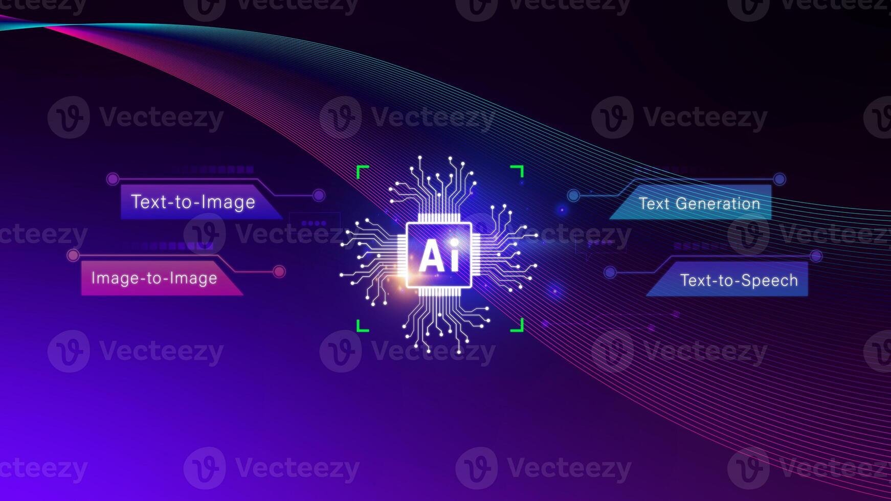 Ai tech, Artificial Intelligence to generate content, Text to image, speech, smart AI, using command prompt for generates something, Futuristic technology transformation. photo