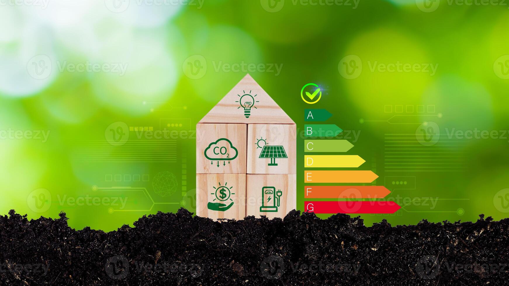 Energy efficiency concept, energy efficiency rating for energy efficient house building rate label audit, Renewable energy concept. for background. photo