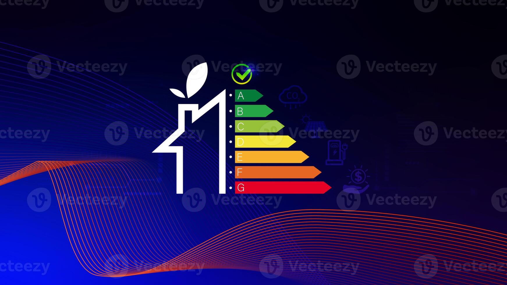 Energy efficiency concept, energy efficiency rating for energy efficient house building rate label audit, Renewable energy concept. for background. photo