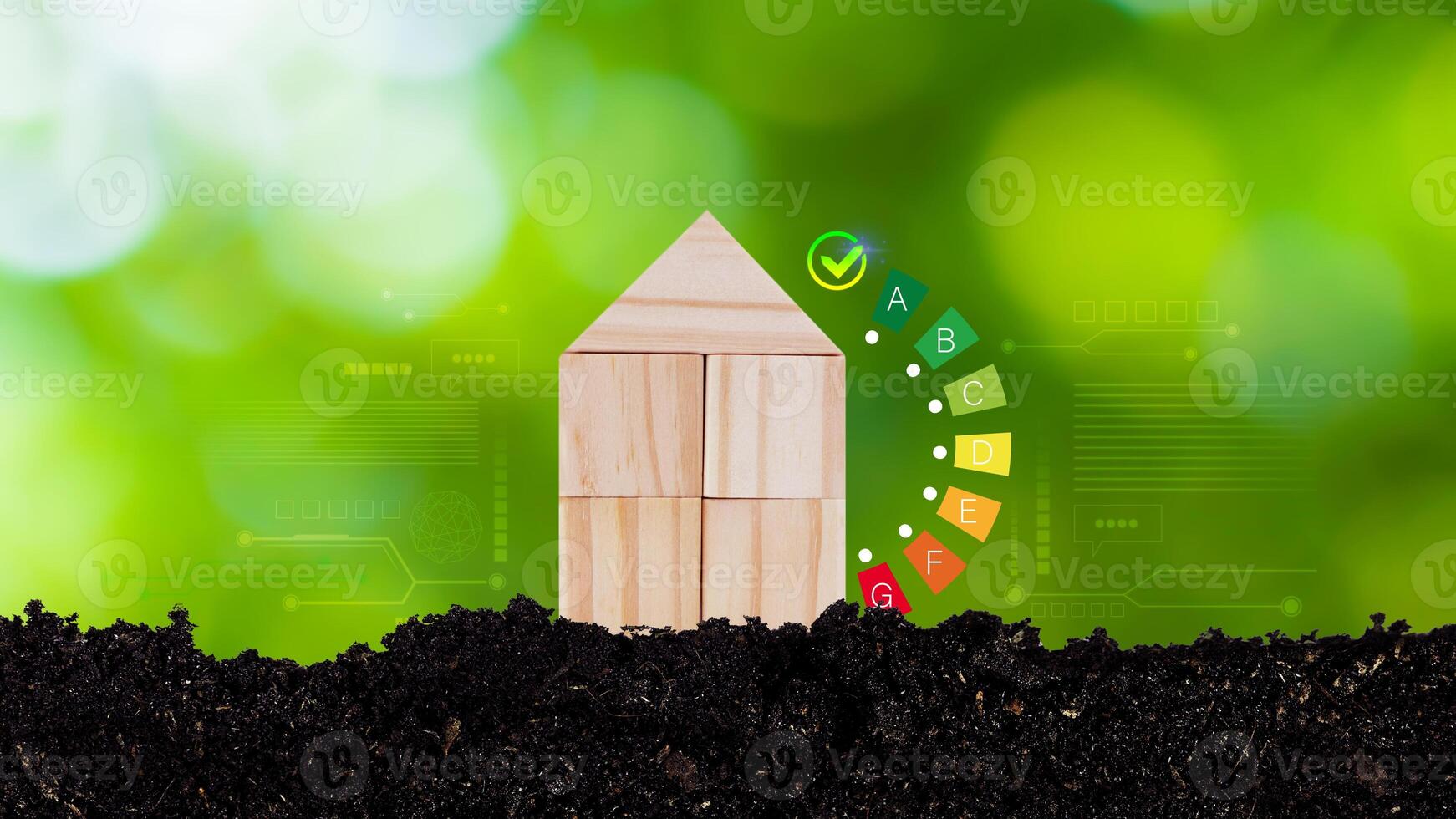 Energy efficiency concept, energy efficiency rating for energy efficient house building rate label audit, Renewable energy concept. for background. photo