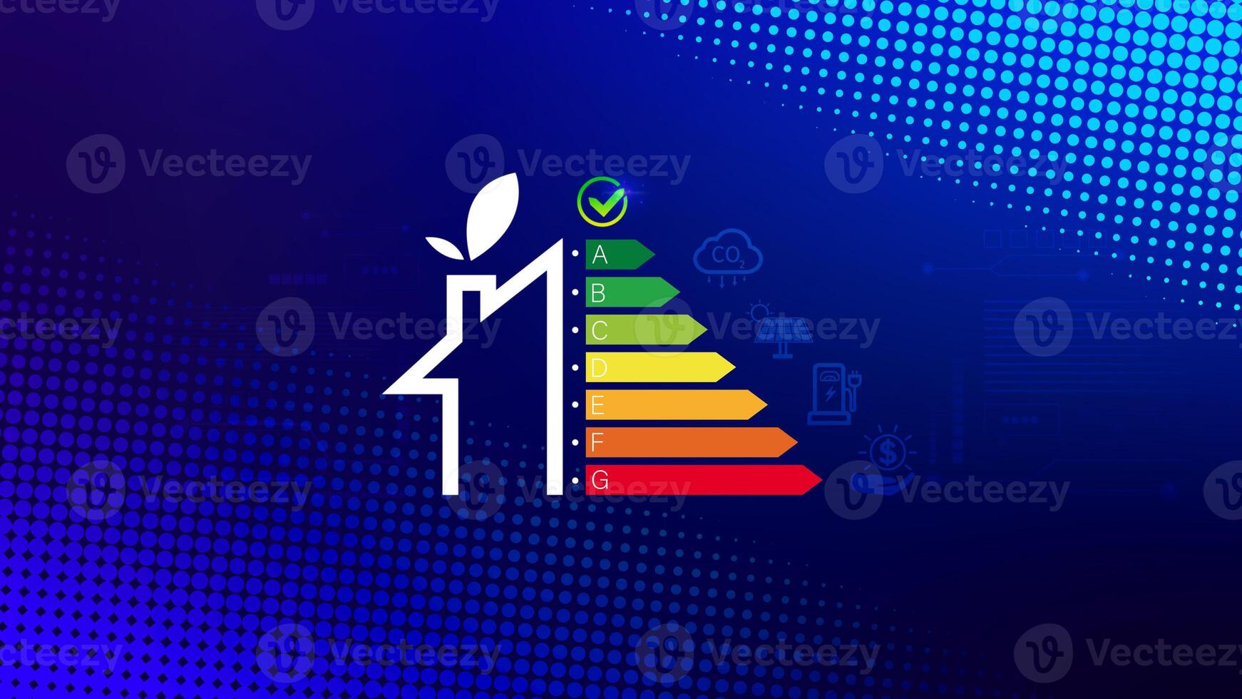 Energy efficiency concept, energy efficiency rating for energy efficient house building rate label audit, Renewable energy concept. for background. photo