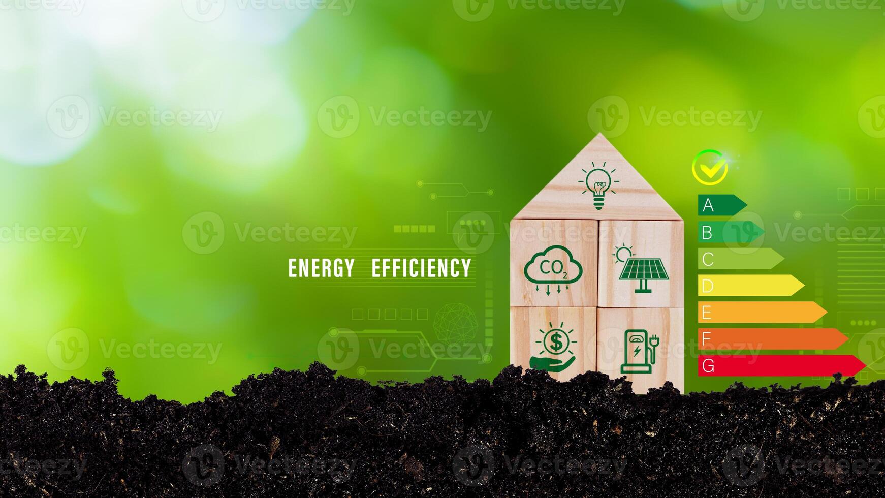 Energy efficiency concept, energy efficiency rating for energy efficient house building rate label audit, Renewable energy concept. for background. photo