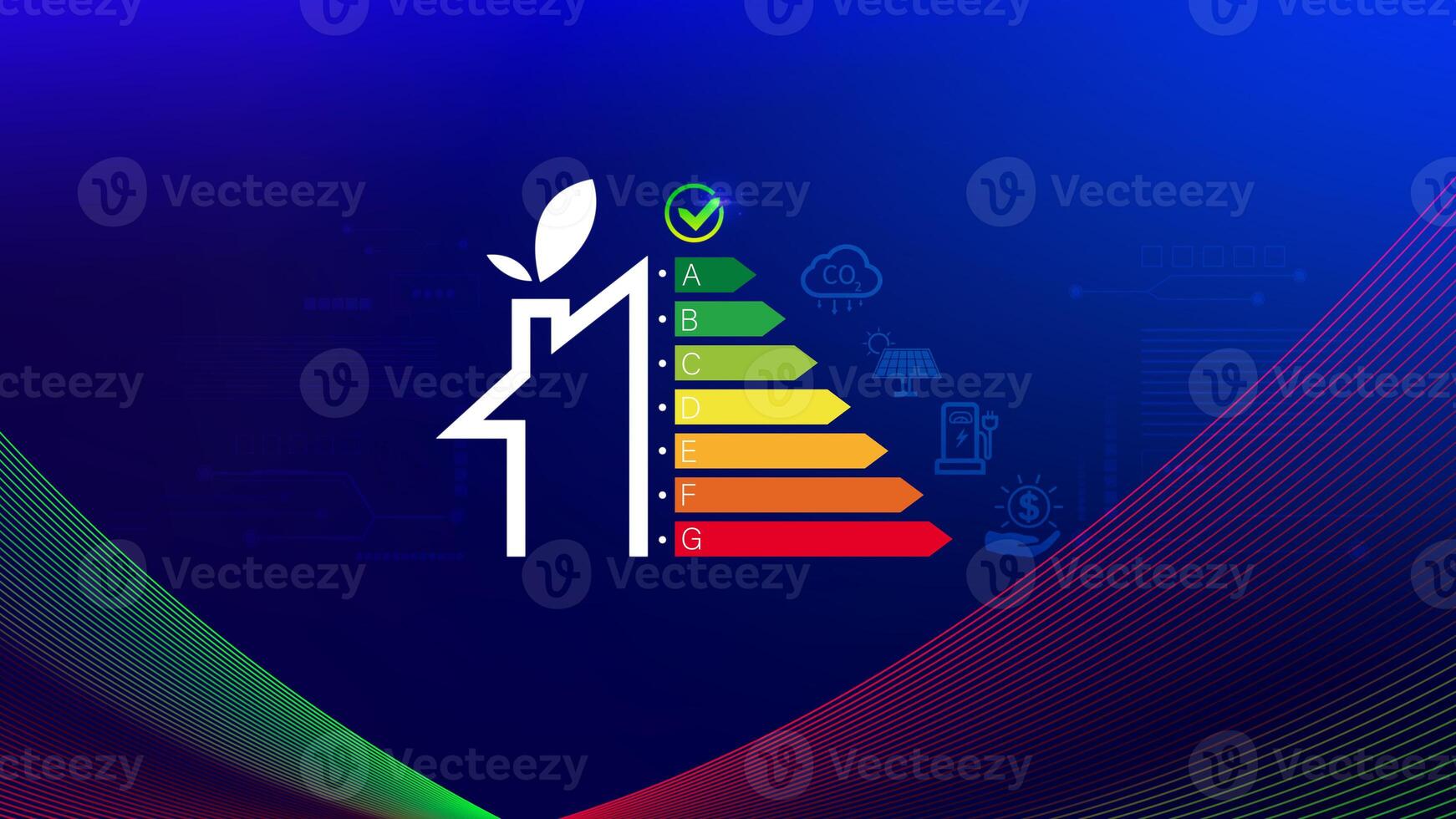 Energy efficiency concept, energy efficiency rating for energy efficient house building rate label audit, Renewable energy concept. for background. photo