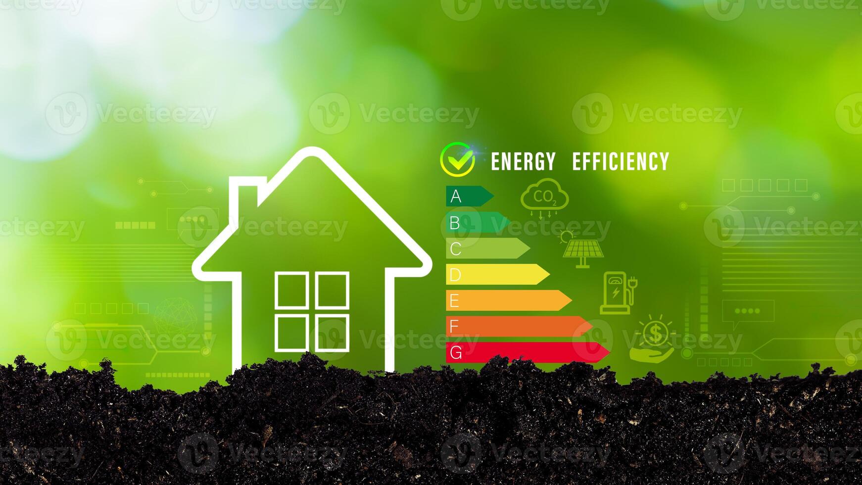 Energy efficiency concept, energy efficiency rating for energy efficient house building rate label audit, Renewable energy concept. for background. photo