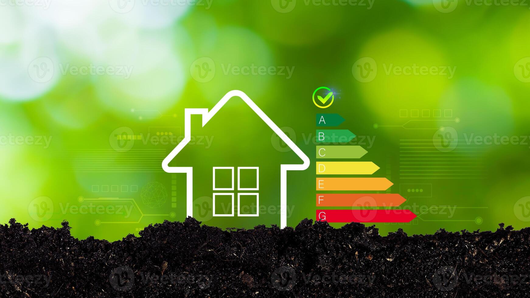 Energy efficiency concept, energy efficiency rating for energy efficient house building rate label audit, Renewable energy concept. for background. photo