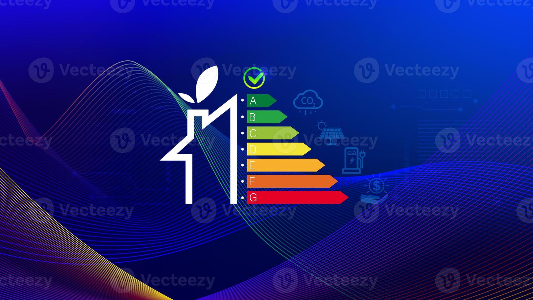 Energy efficiency concept, energy efficiency rating for energy efficient house building rate label audit, Renewable energy concept. for background. photo