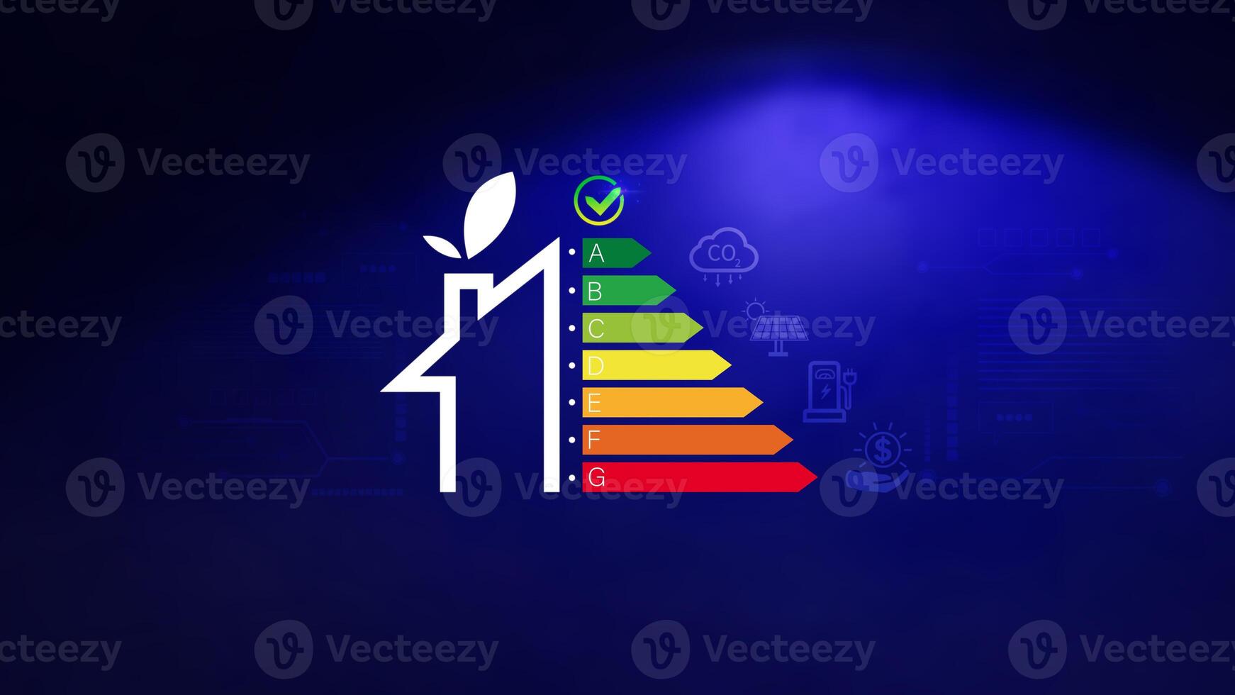 Energy efficiency concept, energy efficiency rating for energy efficient house building rate label audit, Renewable energy concept. for background. photo