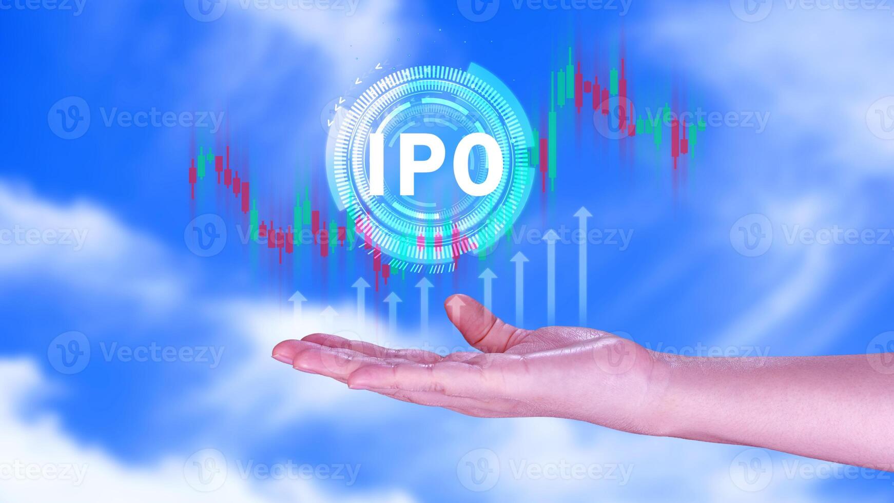 IPO, Initial public offering concept, Businessman with virtual IPO word with stock graph for boosting the growth by IPO process. photo