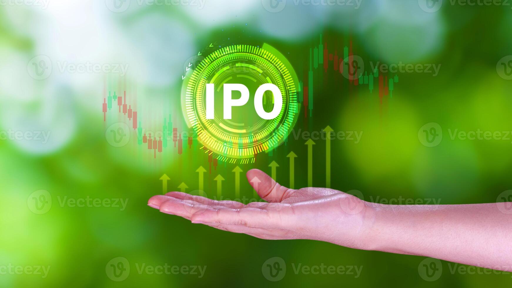 IPO, Initial public offering concept, Businessman with virtual IPO word with stock graph for boosting the growth by IPO process. photo