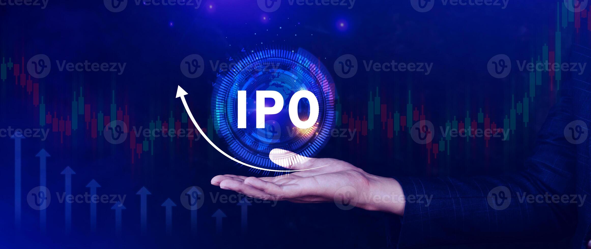 IPO, Initial public offering concept, Businessman with virtual IPO word with stock graph for boosting the growth by IPO process. photo