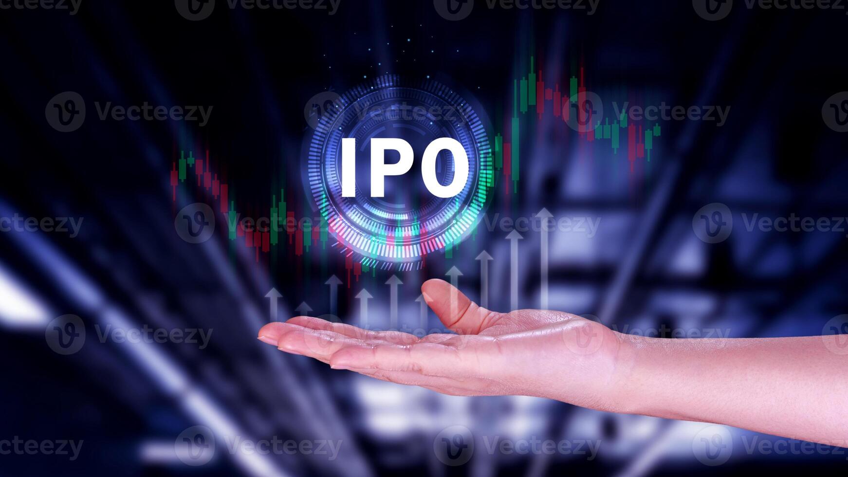 IPO, Initial public offering concept, Businessman with virtual IPO word with stock graph for boosting the growth by IPO process. photo