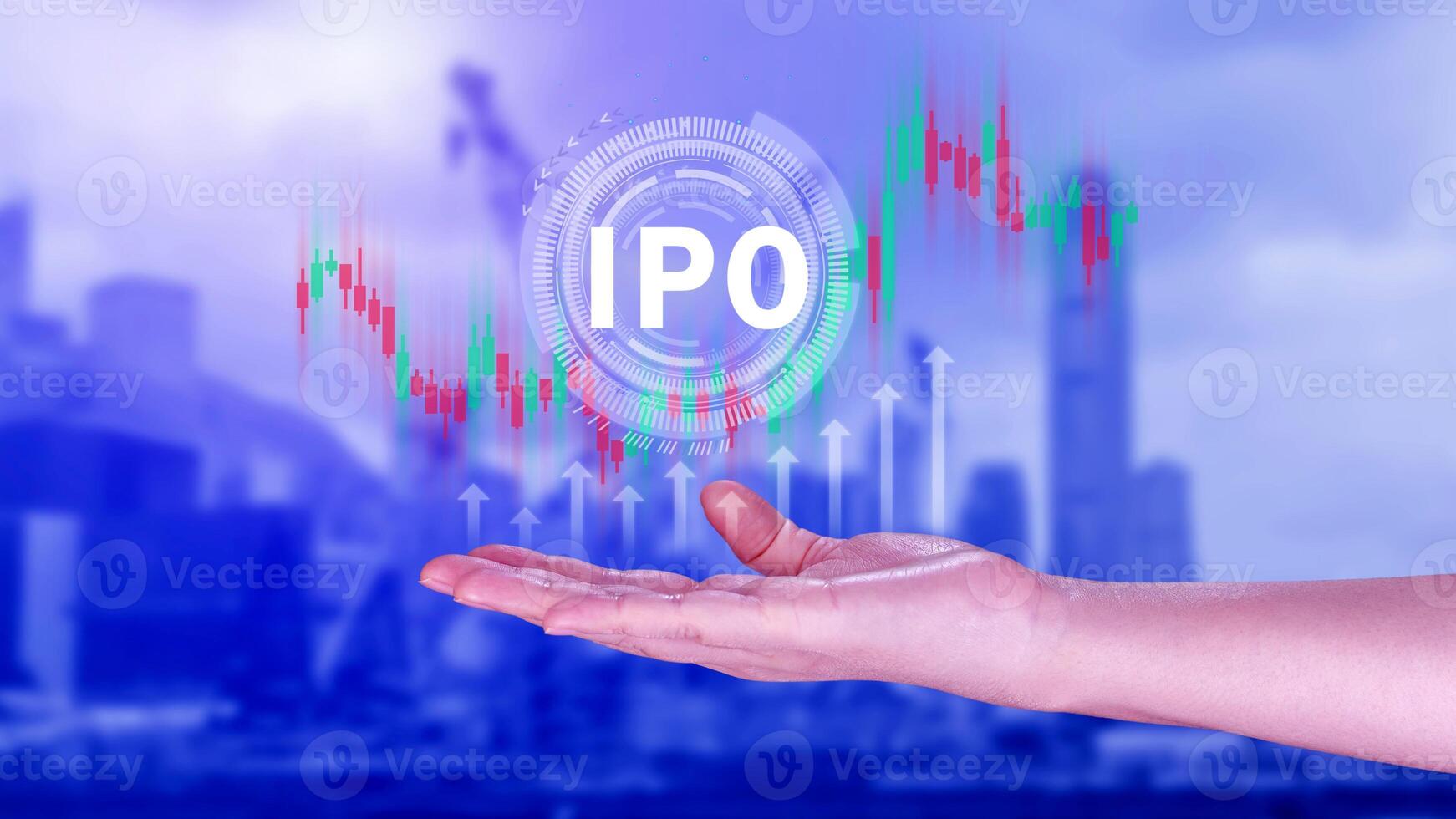 IPO, Initial public offering concept, Businessman with virtual IPO word with stock graph for boosting the growth by IPO process. photo