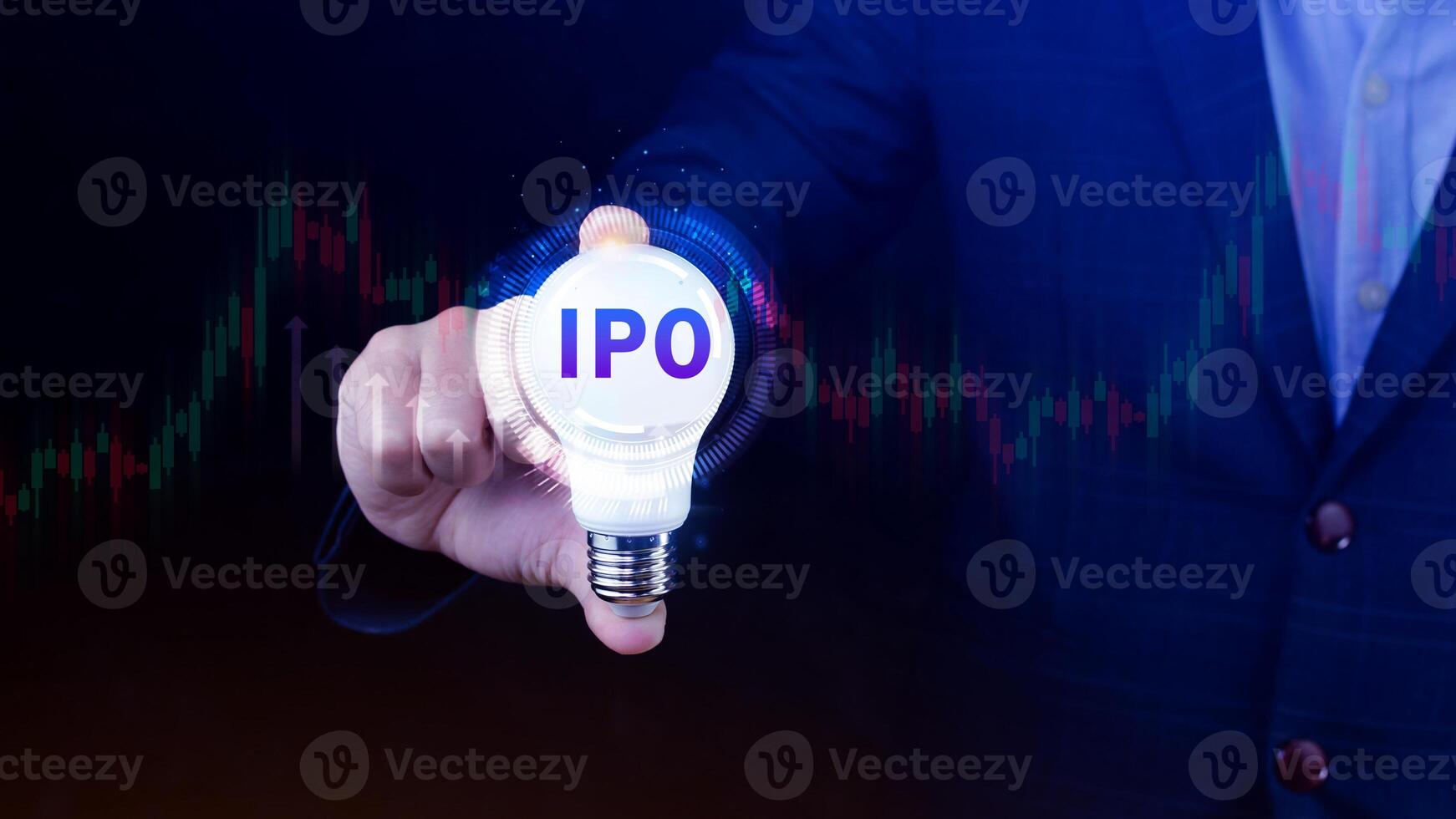 IPO, Initial public offering concept, Businessman with virtual IPO word with stock graph for boosting the growth by IPO process. photo