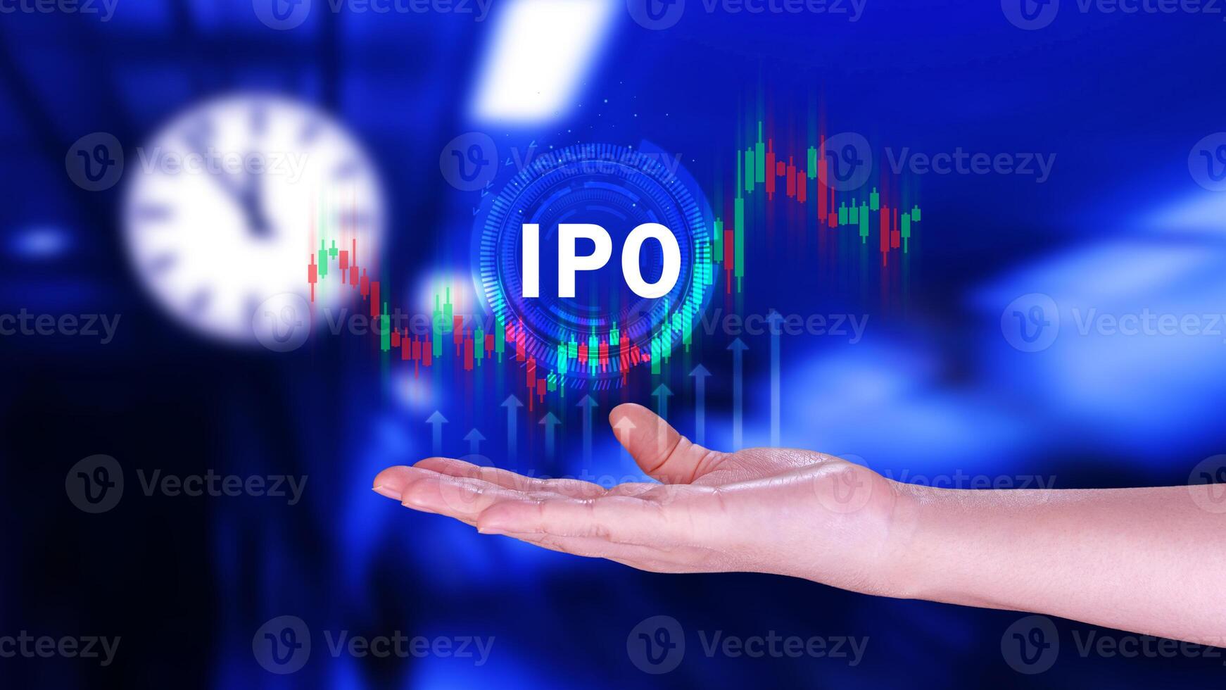 IPO, Initial public offering concept, Businessman with virtual IPO word with stock graph for boosting the growth by IPO process. photo