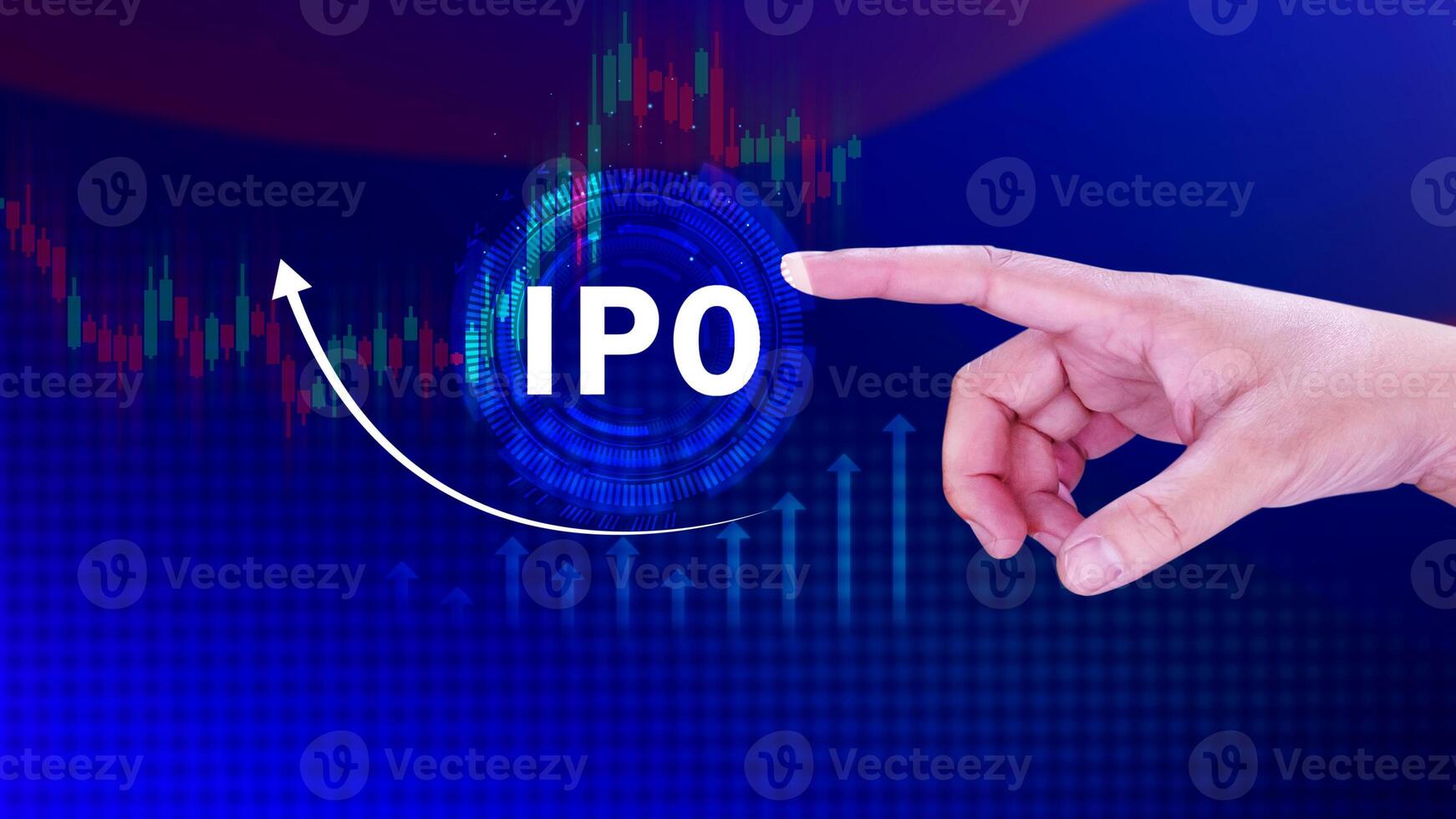 IPO, Initial public offering concept, Businessman with virtual IPO word with stock graph for boosting the growth by IPO process. photo