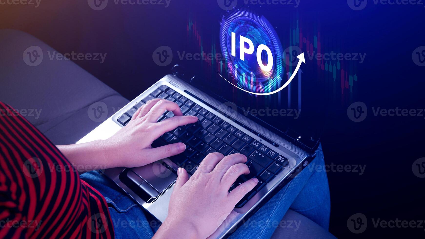IPO, Initial public offering concept, Businessman with virtual IPO word with stock graph for boosting the growth by IPO process. photo