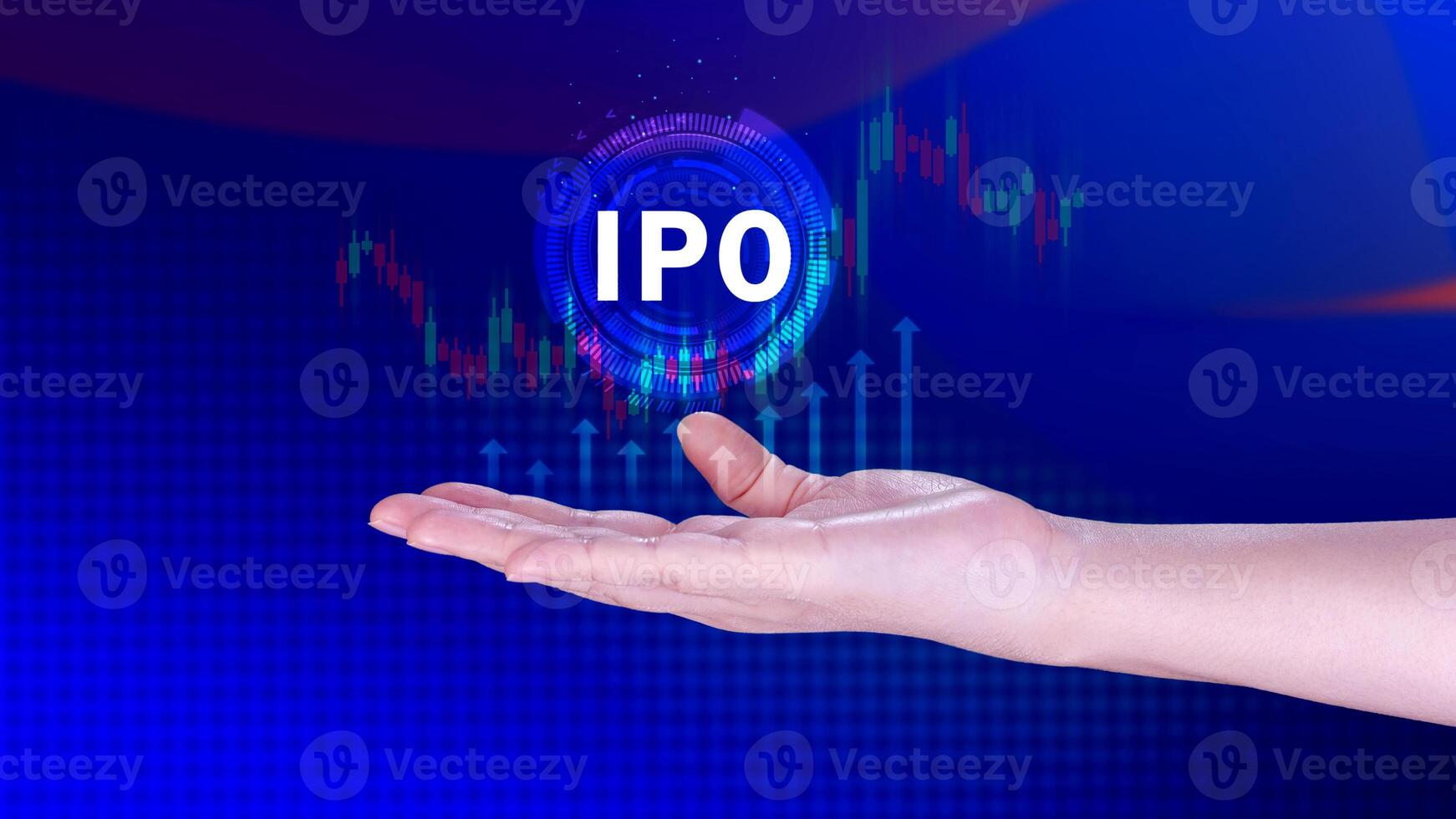 IPO, Initial public offering concept, Businessman with virtual IPO word with stock graph for boosting the growth by IPO process. photo