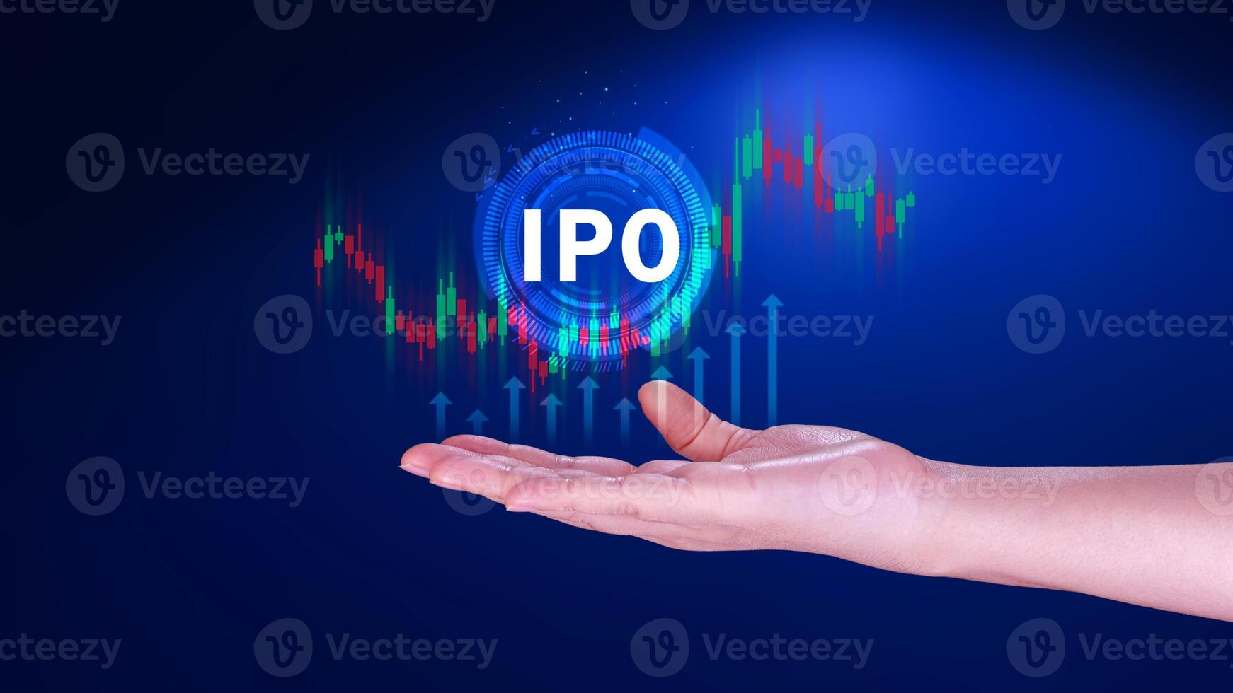 IPO, Initial public offering concept, Businessman with virtual IPO word with stock graph for boosting the growth by IPO process. photo