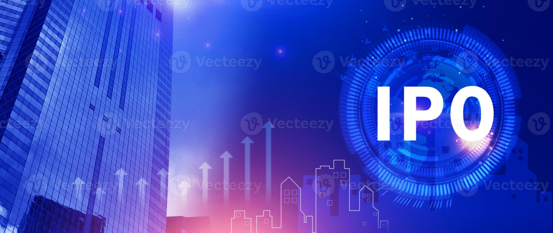 IPO, Initial public offering concept, virtual IPO word with stock graph for boosting the growth by IPO process for background. photo