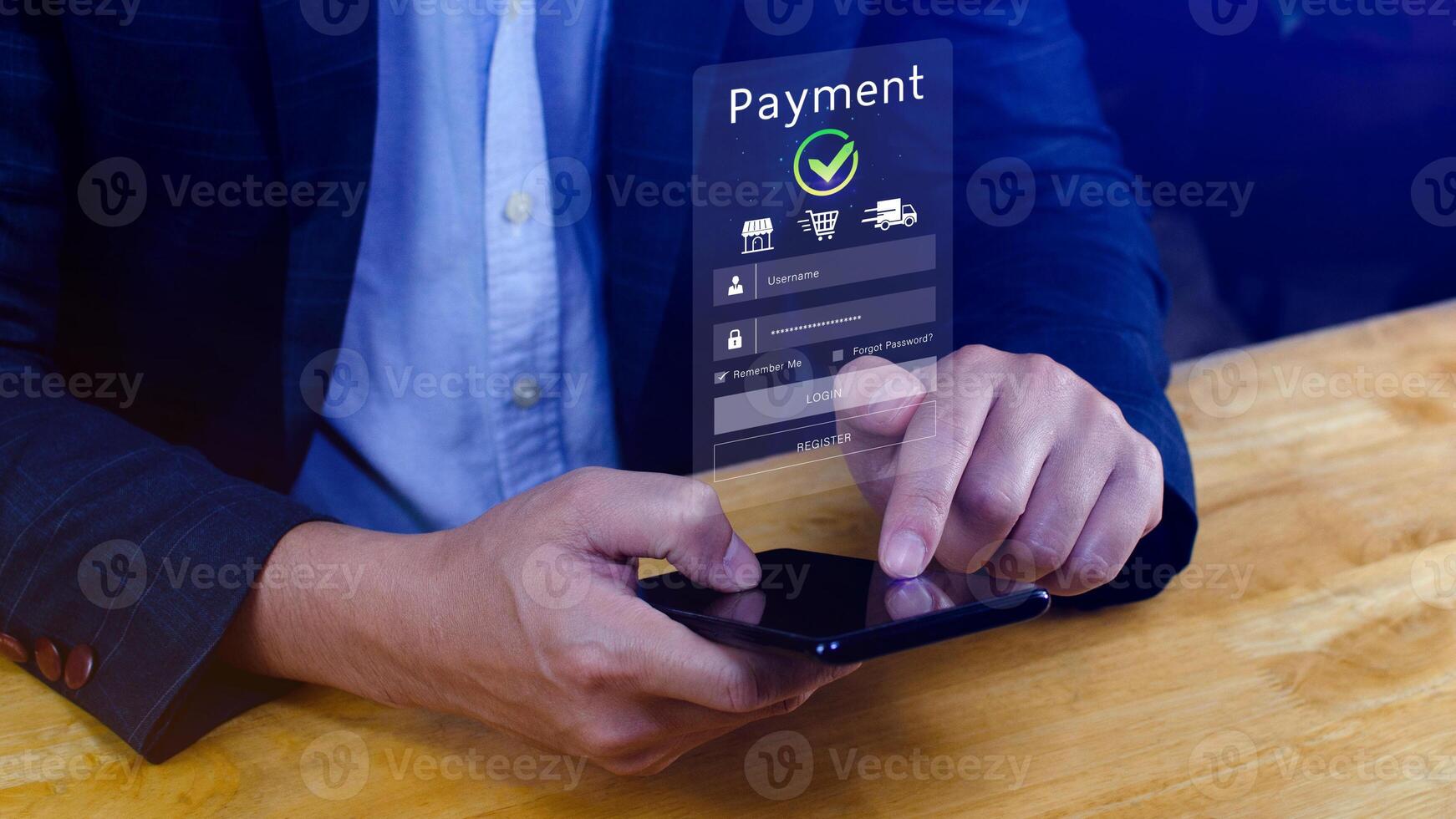 Using smartphone to online payment, banking and online shopping, financial transaction, Digital online payment concept, payment transfer. photo