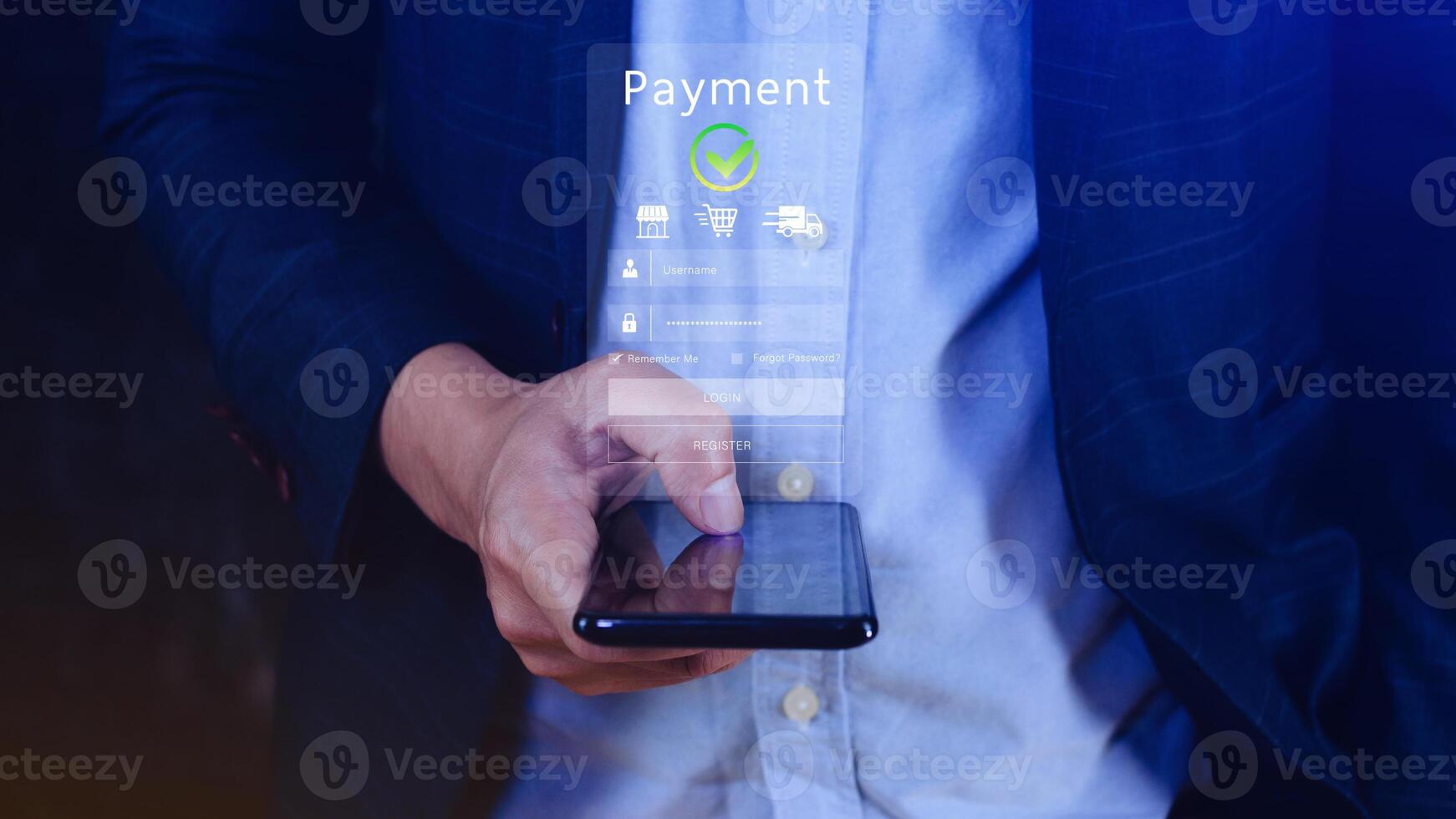 Using smartphone to online payment, banking and online shopping, financial transaction, Digital online payment concept, payment transfer. photo