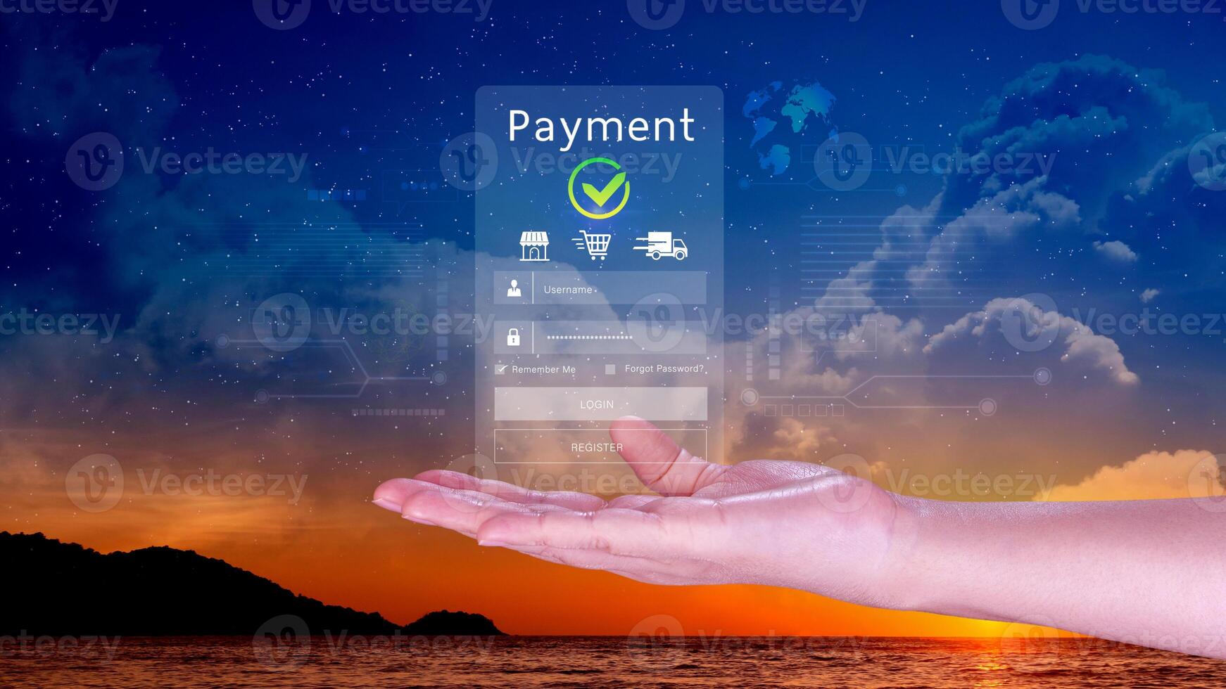 Digital online payment concept, Business with online payment and shopping online payment, banking, Online Money Transfer Confirmed, Concept online banking, payment transfer. photo