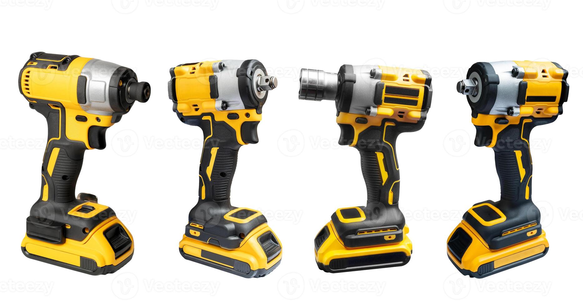 Set of Electric tool ,Power tool ,Mid-Range Cordless Impact Wrench or Cordless screwdriver with battery on white background photo
