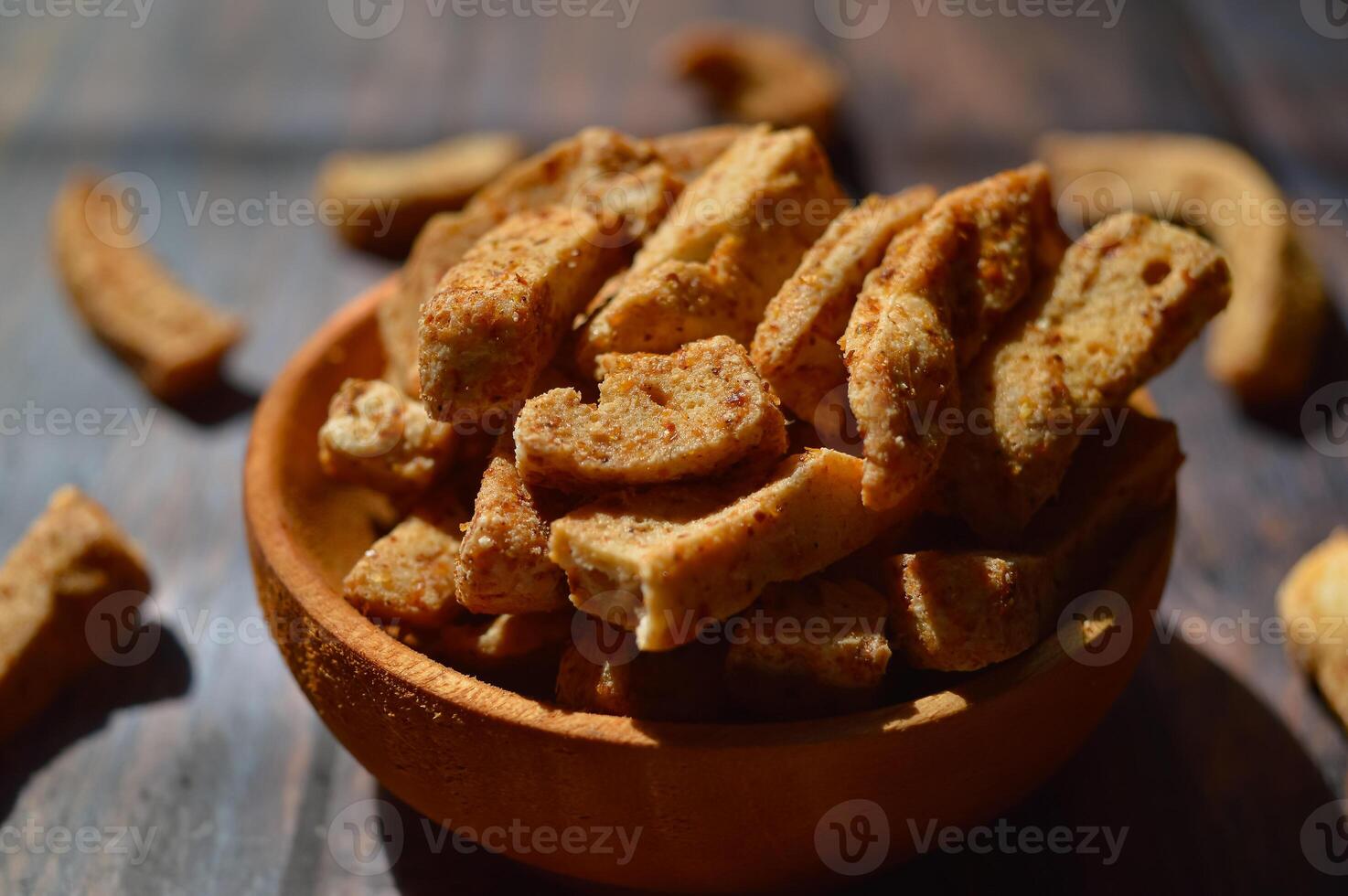 Basreng Bakso Goreng or Fried Meatballs is a snack usually made from fish balls which are sliced and then fried. Basreng is made in various flavors original, spicy and other flavors. photo