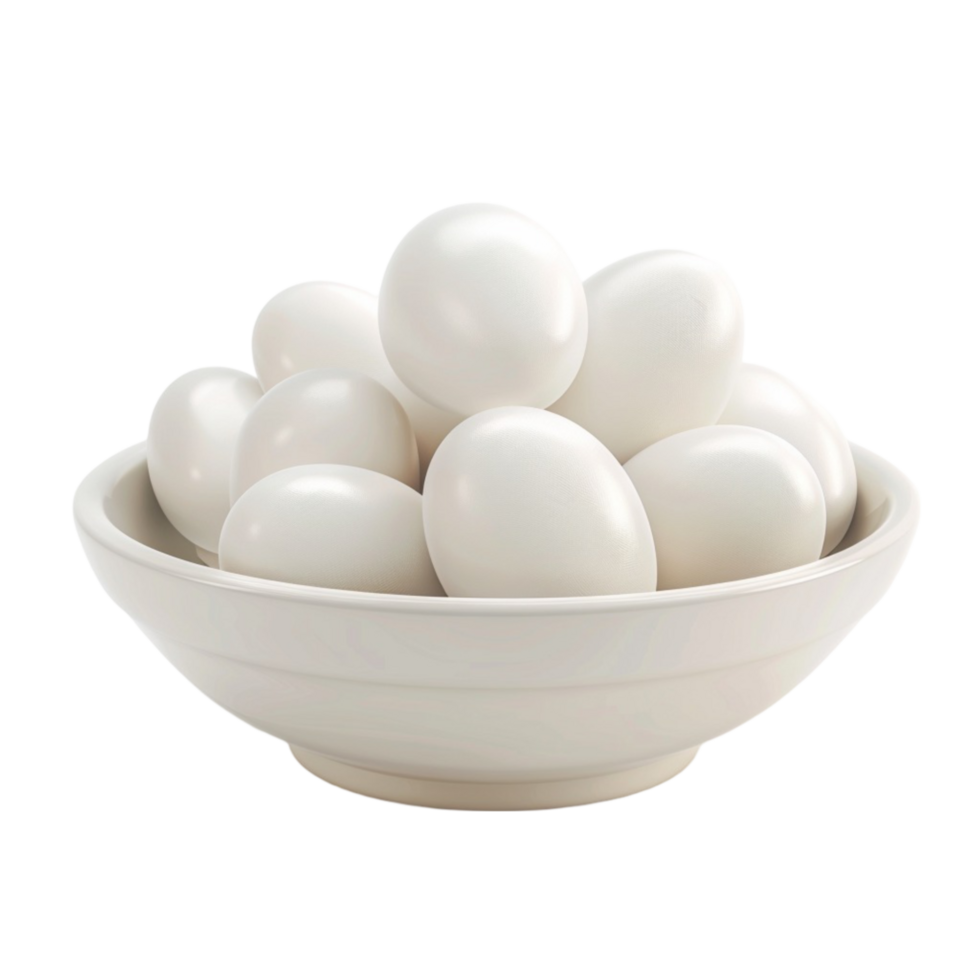 3D Rendering of White Eggs in Bowl on Transparent Background AI-Generative png