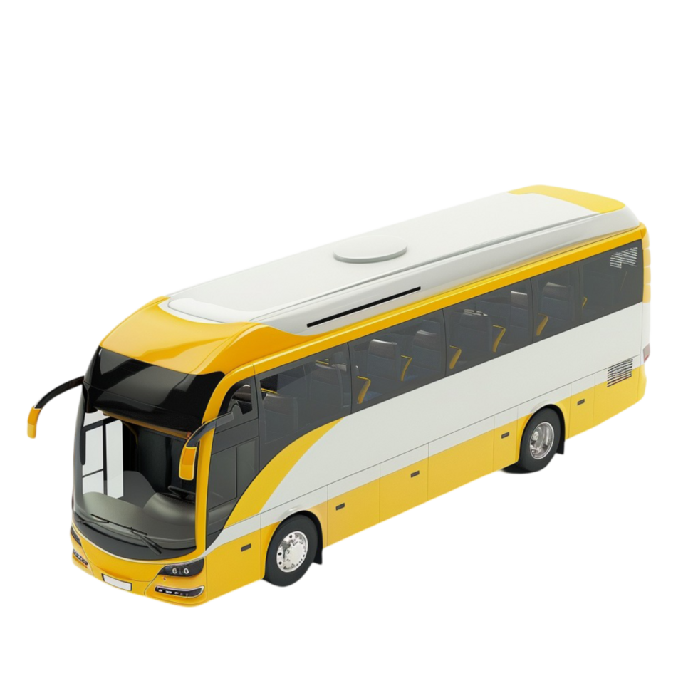 Yellow White Tour Bus Transparent Background AI-Generative png