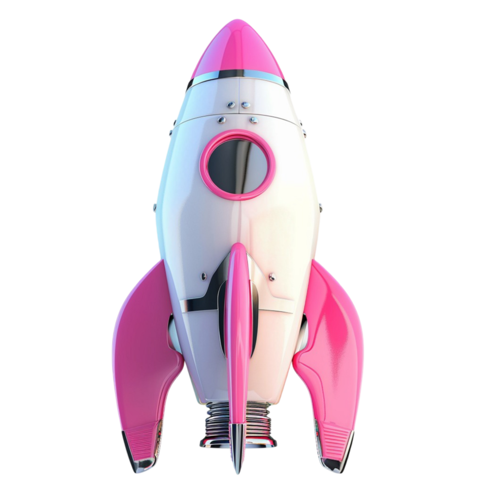 Pink and White Rocket Ship in Air on Transparent Background AI-Generative png